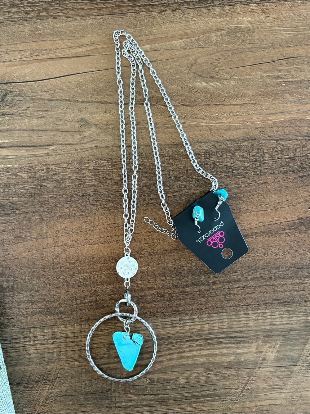 paparazzi Turquoise Stone Circle Pendant Necklace and Earrings Set